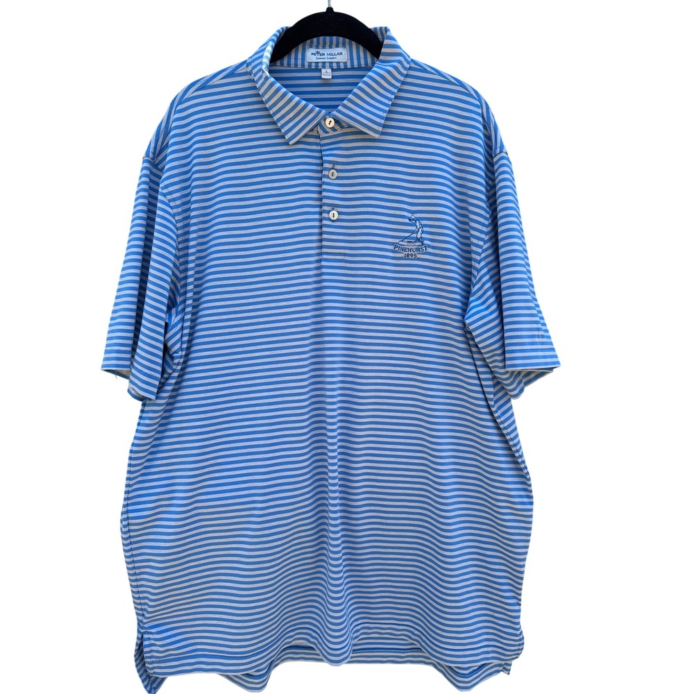 PETER MILLAR Crown Sport Summer Comfort Polo, Blue and Gray Stripe, Pinehurst, L